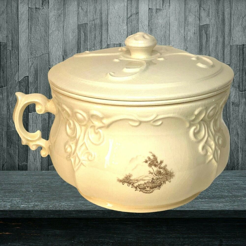 Arnel's FISHERMAN 3pc Chamber Pot 1976 Bowl with Splash Cover & Lid Vintage